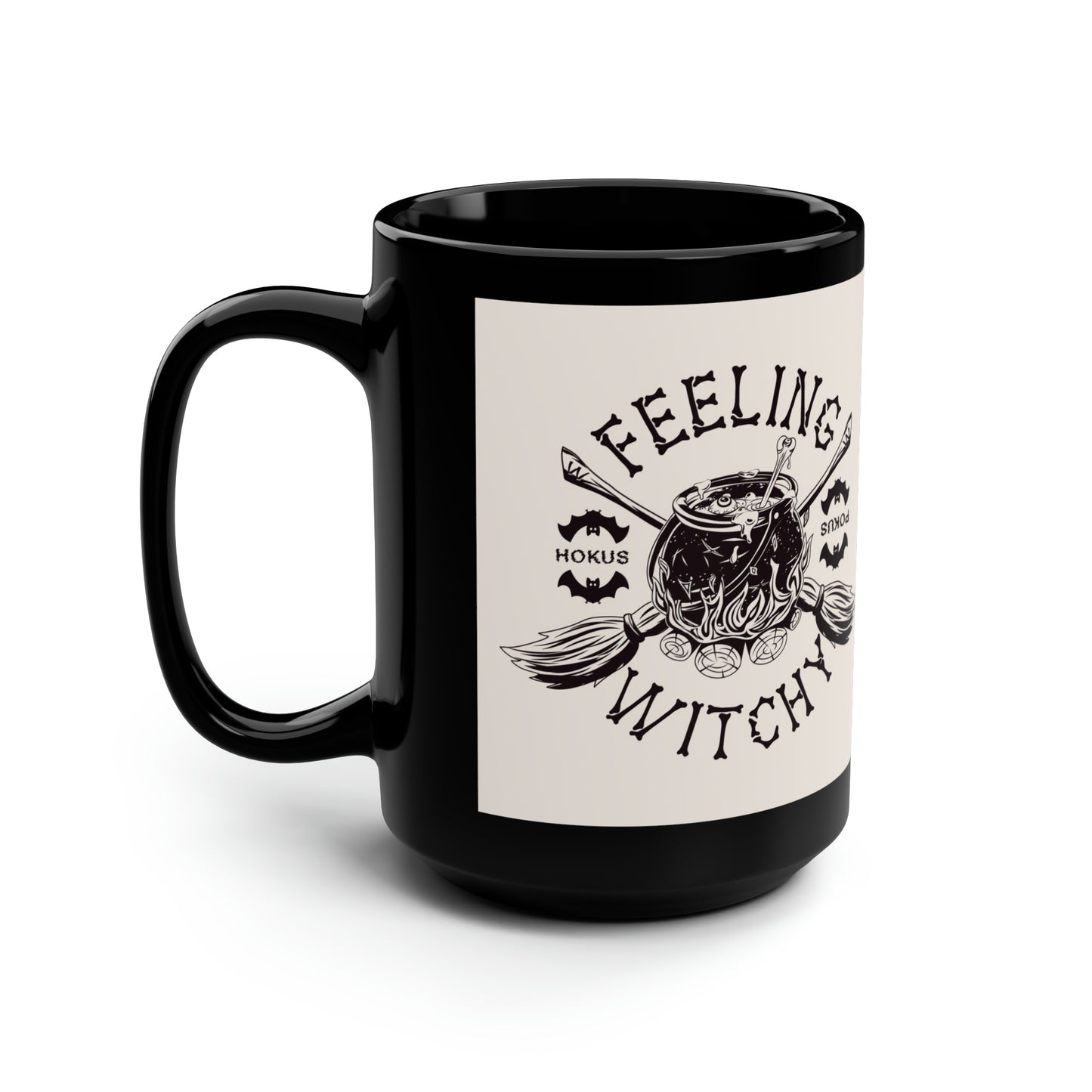 Halloween Double Sided Black & White Mug, 15oz "Feeling Witchy"